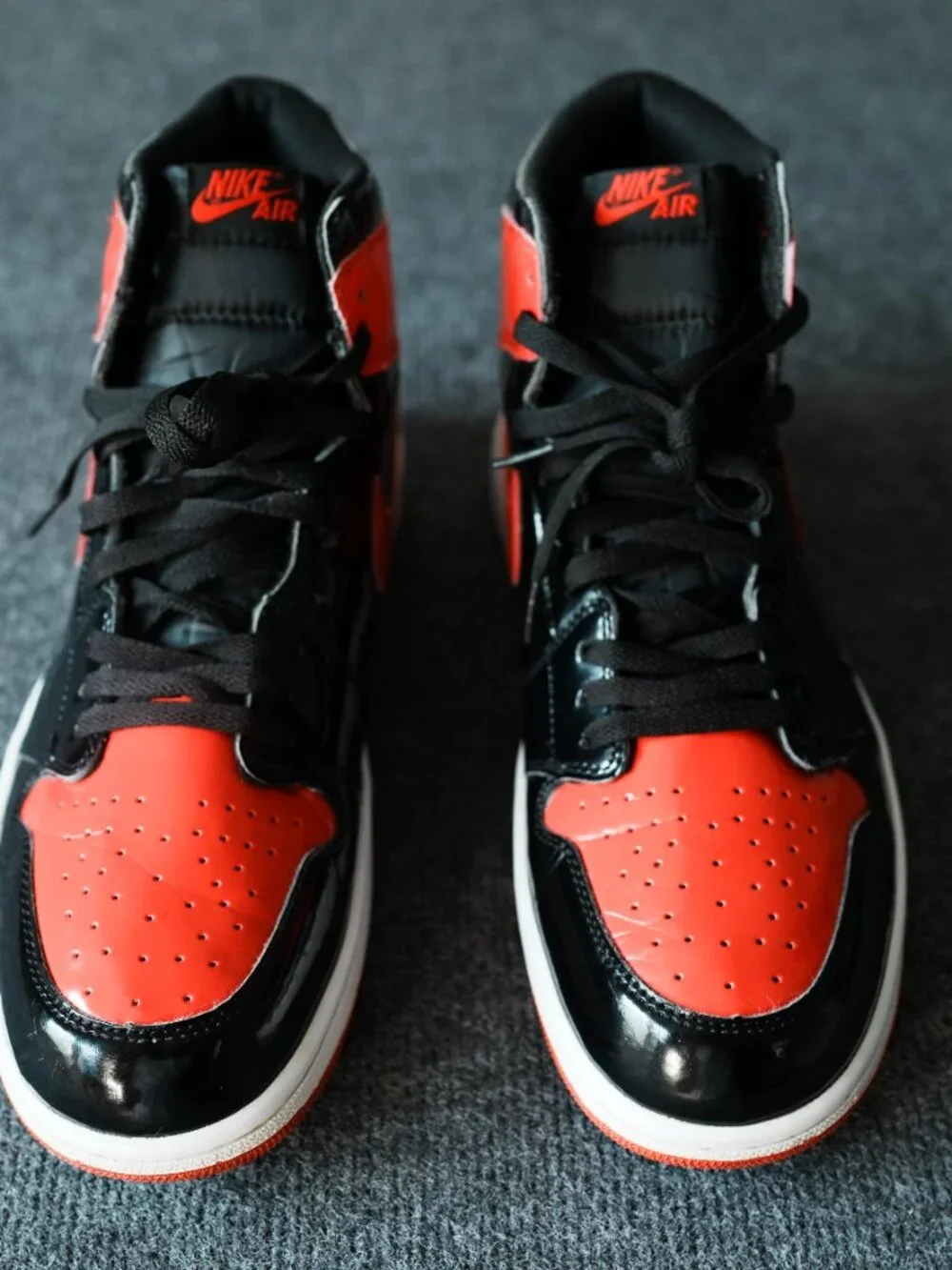 Men's Jordan 1 Retro OG High Patent Bred Black & Red Size 12